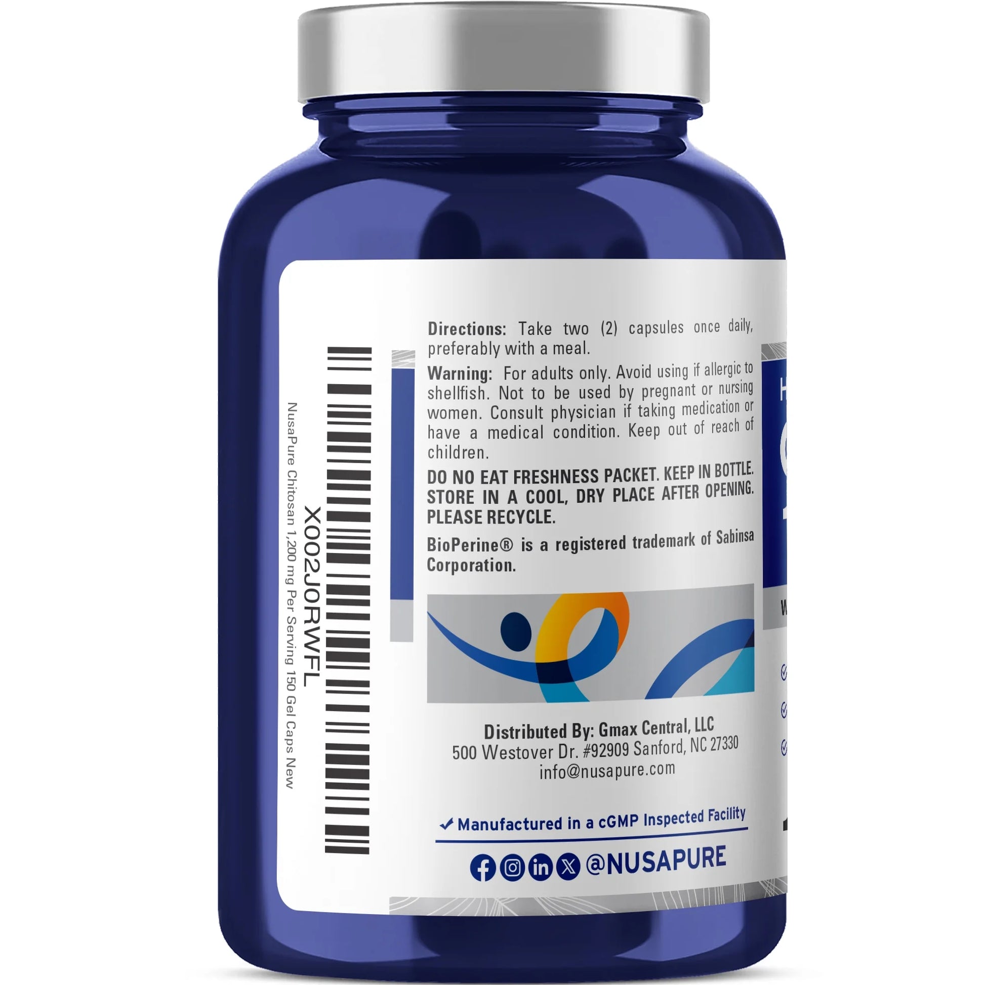 Chitosan 1200Mg, 150 Capsules - Non-Gmo, Soy Free, Dietary Supplement for Unisex Adult Health & Wellness